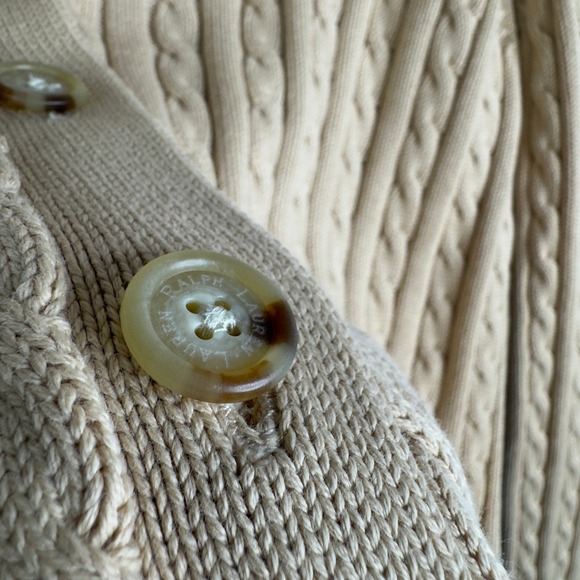 Lauren Ralph Lauren Beige Cable Knit Shawl Collar Cardigan Button Front Cotton‎ - Picture 5 of 7